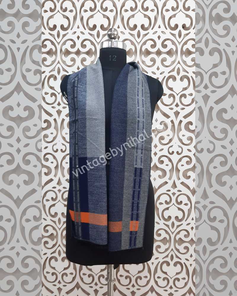 Blue Cashmere Reversible Unisex Muffler/Hand-woven Pashmina Stole  